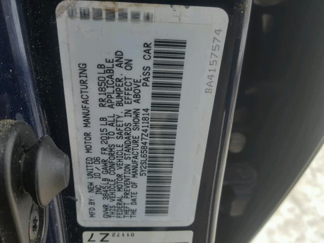 5Y2SL65847Z411814 - 2007 PONTIAC VIBE BLUE photo 10