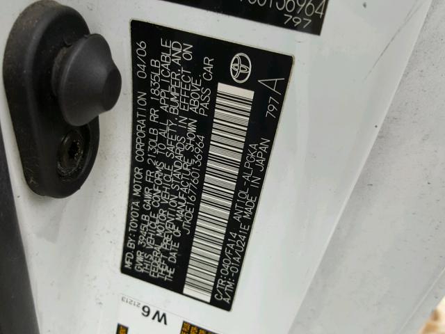 JTKDE167760136964 - 2006 TOYOTA SCION TC WHITE photo 10