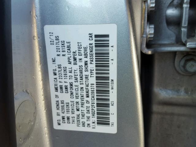 1HGCP2F61CA096379 - 2012 HONDA ACCORD SE SILVER photo 10