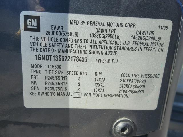 1GNDT13S572178455 - 2007 CHEVROLET TRAILBLAZE GRAY photo 10