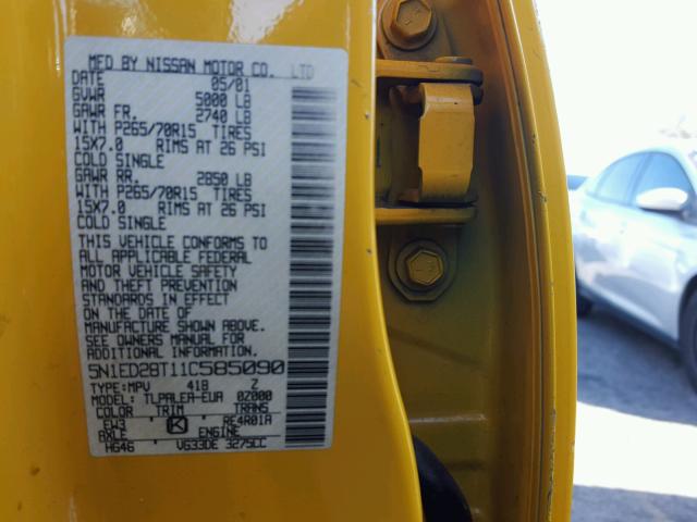 5N1ED28T11C585090 - 2001 NISSAN XTERRA XE YELLOW photo 10