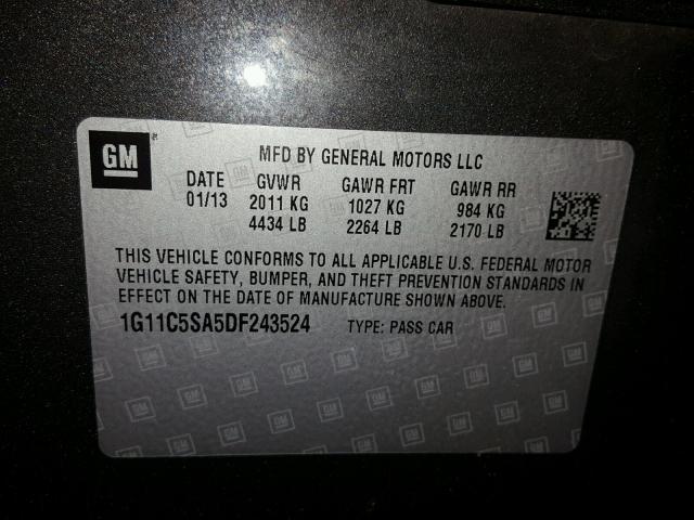 1G11C5SA5DF243524 - 2013 CHEVROLET MALIBU 1LT 灰色 照片 10