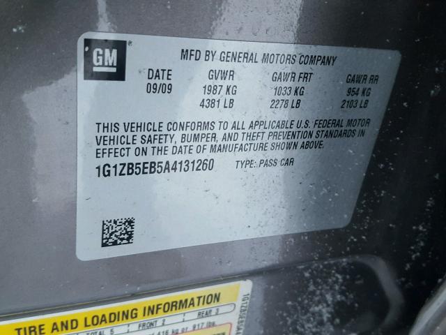 1G1ZB5EB5A4131260 - 2010 CHEVROLET MALIBU LS GRAY photo 10