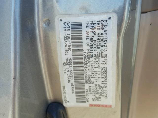 JT2BG22K4X0290499 - 1999 TOYOTA CAMRY LE GRAY photo 10