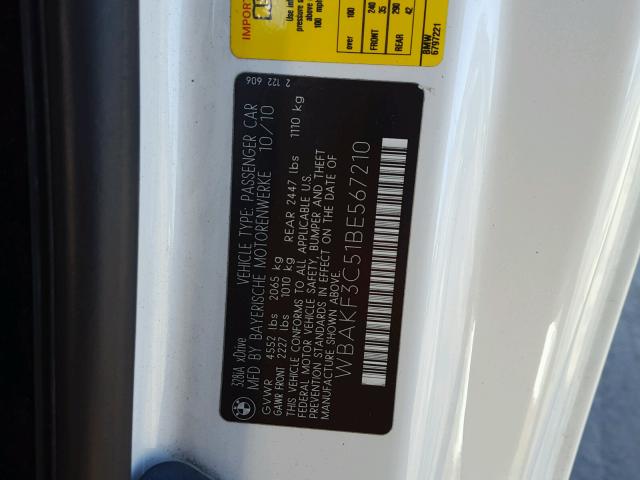 WBAKF3C51BE567210 - 2011 BMW 328 XI Ақ фото 10