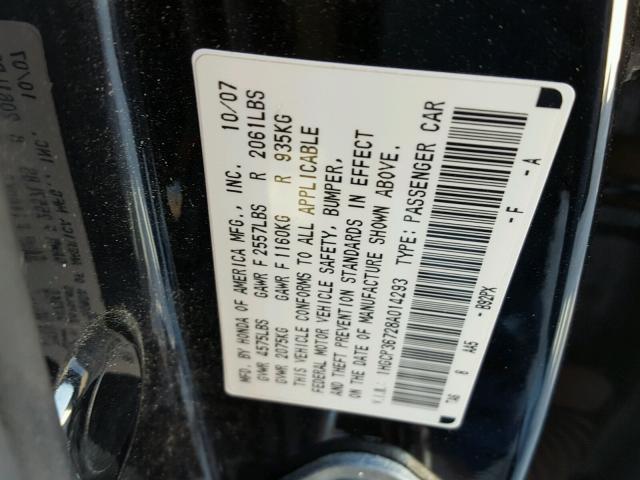 1HGCP36728A014293 - 2008 HONDA ACCORD EX BLACK photo 10