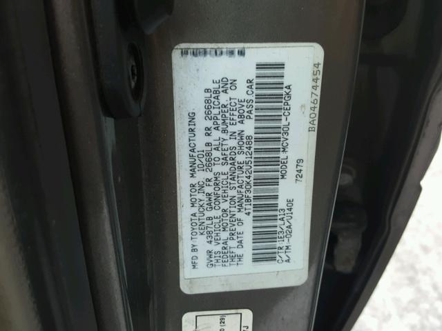 4T1BF30K42U512488 - 2002 TOYOTA CAMRY LE GRAY photo 10