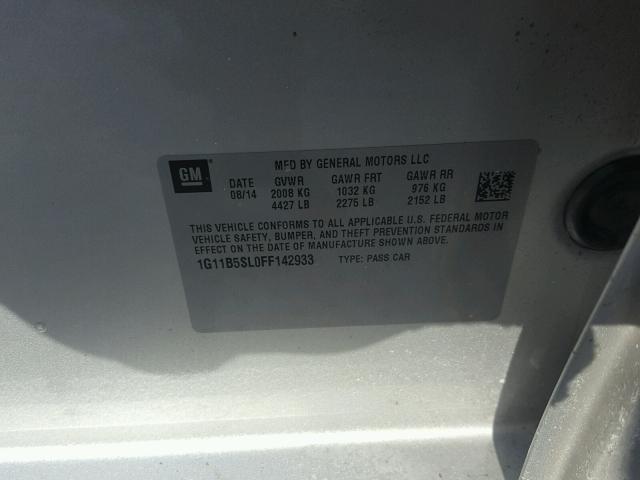 1G11B5SL0FF142933 - 2015 CHEVROLET MALIBU LS 银色 照片 10