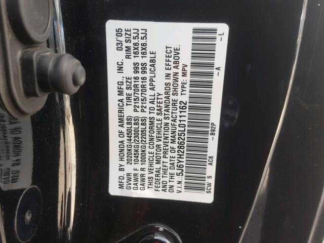 5J6YH28625L011162 - 2005 HONDA ELEMENT EX BLACK photo 10