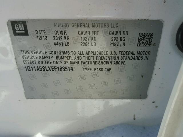 1G11A5SLXEF188514 - 2014 CHEVROLET MALIBU LS WHITE photo 10