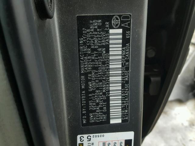 2T1BR32E08C933200 - 2008 TOYOTA COROLLA CE GRAY photo 10