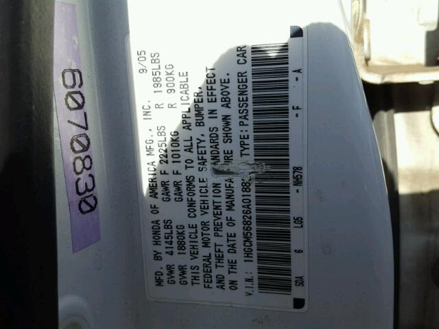 1HGCM56826A018824 - 2006 HONDA ACCORD EX WHITE photo 10