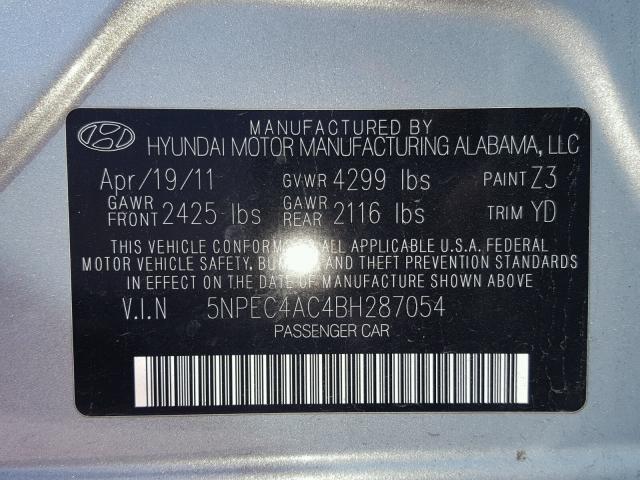 5NPEC4AC4BH287054 - 2011 HYUNDAI SONATA SE BLUE photo 10