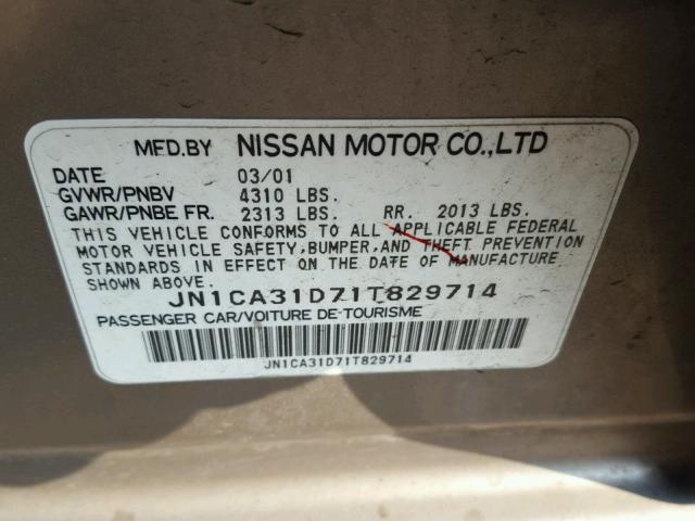 JN1CA31D71T829714 - 2001 NISSAN MAXIMA GXE SILVER photo 10