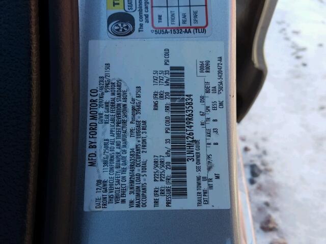 3LNHM26T49R635834 - 2009 LINCOLN MKZ SILVER photo 10