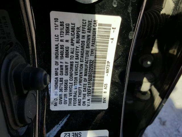 19XFA1F60BE020932 - 2011 HONDA CIVIC LX-S Qara foto 10