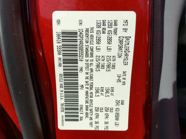 1D4GP24R26B555210 - 2006 DODGE GRAND CARA RED photo 10