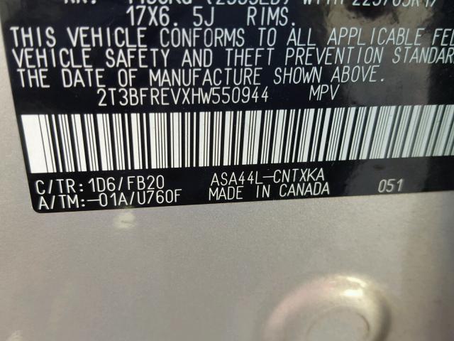 2T3BFREVXHW550944 - 2017 TOYOTA RAV4 LE Gümüş foto 10