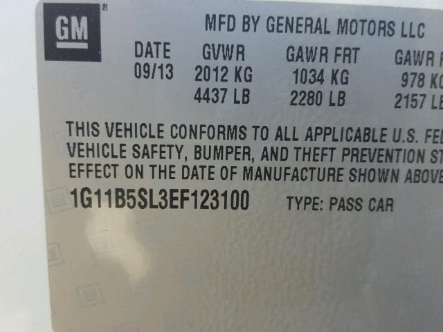 1G11B5SL3EF123100 - 2014 CHEVROLET MALIBU LS თეთრი ფოტო 10