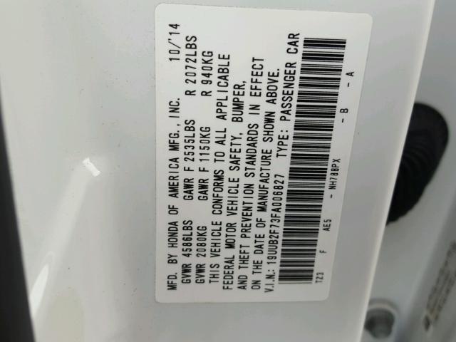 19UUB2F73FA006827 - 2015 ACURA TLX ADVANC WHITE photo 10