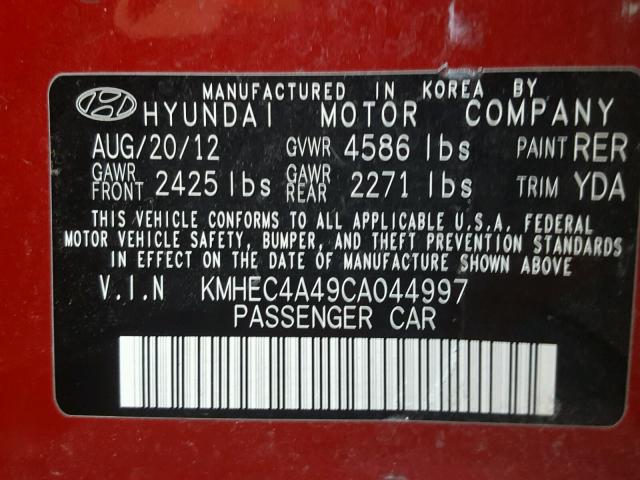 KMHEC4A49CA044997 - 2012 HYUNDAI SONATA HYB RED photo 10