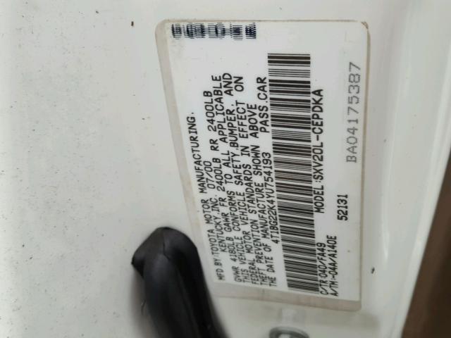 4T1BG22K4YU754193 - 2000 TOYOTA CAMRY CE WHITE photo 10