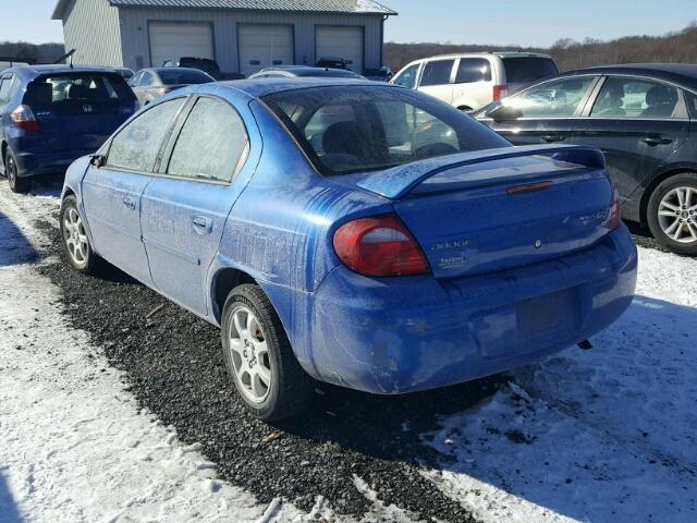 1B3ES56C14D534798 - 2004 DODGE NEON SXT BLUE photo 3