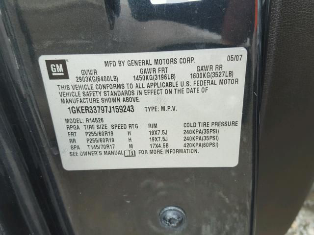 1GKER33797J159243 - 2007 GMC ACADIA SLT შავი ფოტო 10