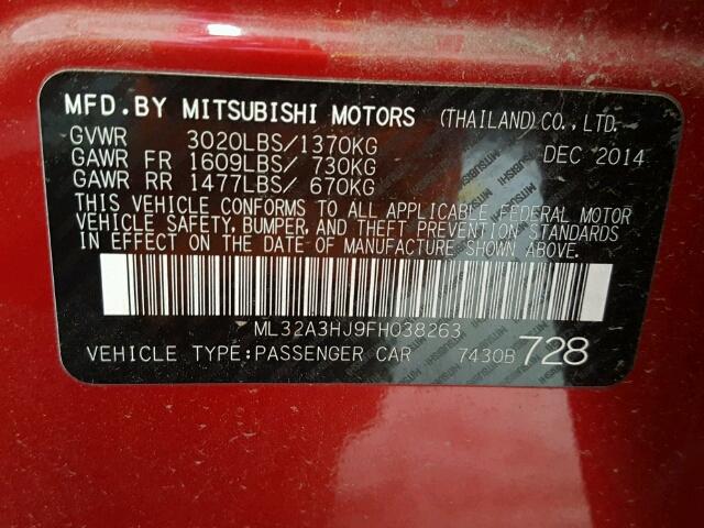 ML32A3HJ9FH038263 - 2015 MITSUBISHI MIRAGE RED photo 10