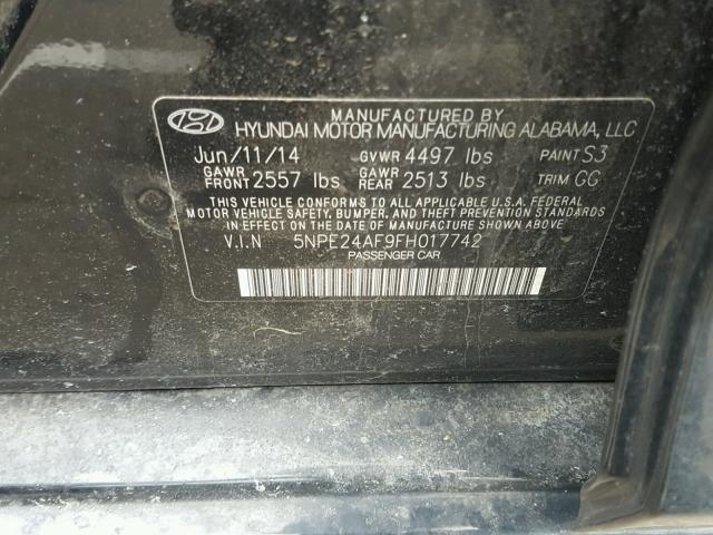 5NPE24AF9FH017742 - 2015 HYUNDAI SONATA SE BLACK photo 10