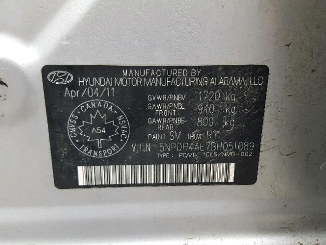 5NPDH4AE7BH051089 - 2011 HYUNDAI ELANTRA GL SILVER photo 10