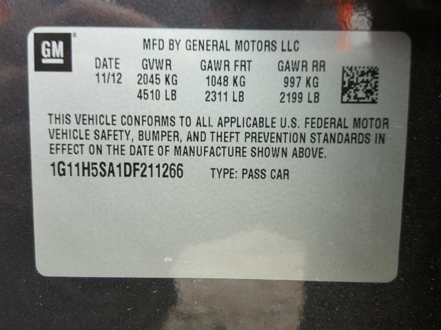 1G11H5SA1DF211266 - 2013 CHEVROLET MALIBU LTZ 棕色 照片 10