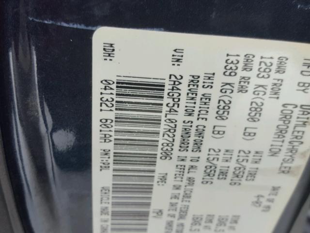 2A4GP54L07R278306 - 2007 CHRYSLER TOWN & COU BLUE photo 10