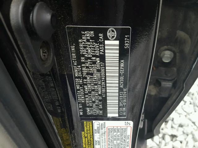 4T1BE32K14U906517 - 2004 TOYOTA CAMRY LE BLACK photo 10