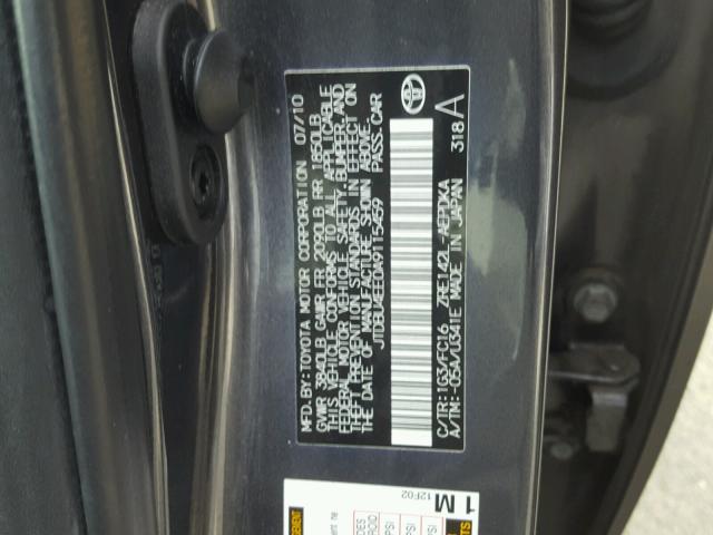 JTDBU4EE0A9115459 - 2010 TOYOTA COROLLA BA CHARCOAL photo 10