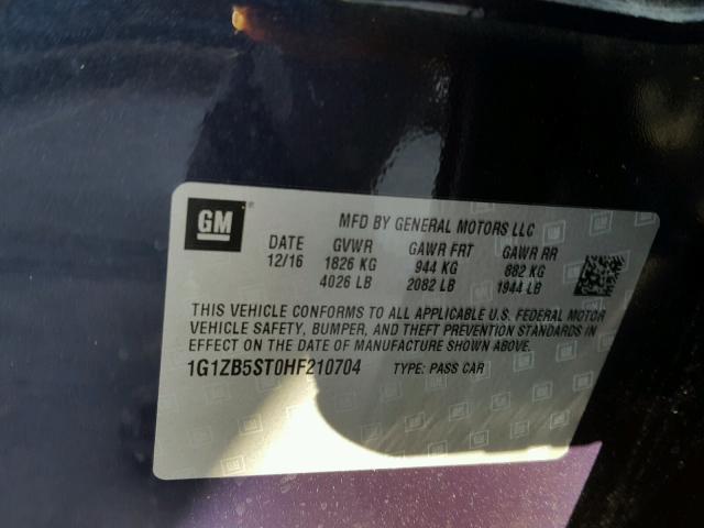 1G1ZB5ST0HF210704 - 2017 CHEVROLET MALIBU LS BLUE photo 10