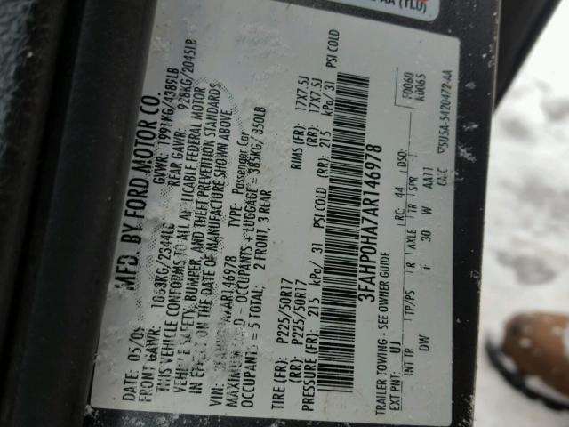 3FAHP0HA7AR146978 - 2010 FORD FUSION SE GRAY photo 10