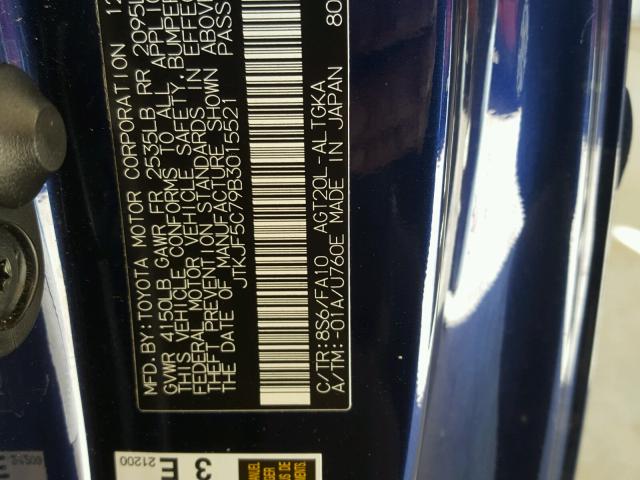 JTKJF5C79B3015521 - 2011 TOYOTA SCION TC 蓝色 照片 10