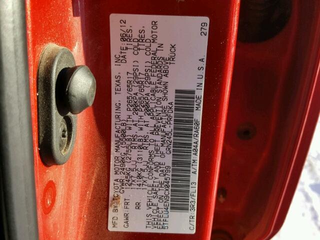 5TFLU4EN9CX045799 - 2012 TOYOTA TACOMA DOU RED photo 10