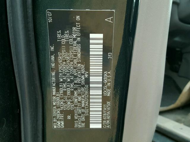 5TDZT34A37S299350 - 2007 TOYOTA SEQUOIA SR GREEN photo 10