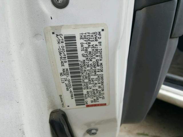 JT2BG22K3Y0457579 - 2000 TOYOTA CAMRY CE WHITE photo 10