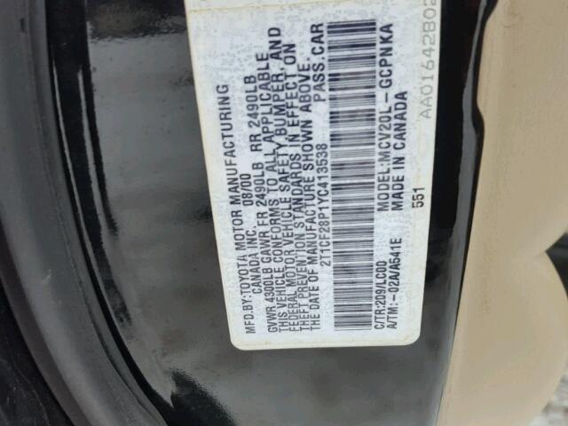 2T1CF28P1YC413538 - 2000 TOYOTA CAMRY SOLA BLACK photo 10