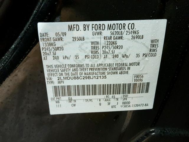 2LMDU88C29BJ12135 - 2009 LINCOLN MKX BLACK photo 10