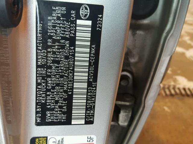 4T1BE30K74U807154 - 2004 TOYOTA CAMRY LE SILVER photo 10