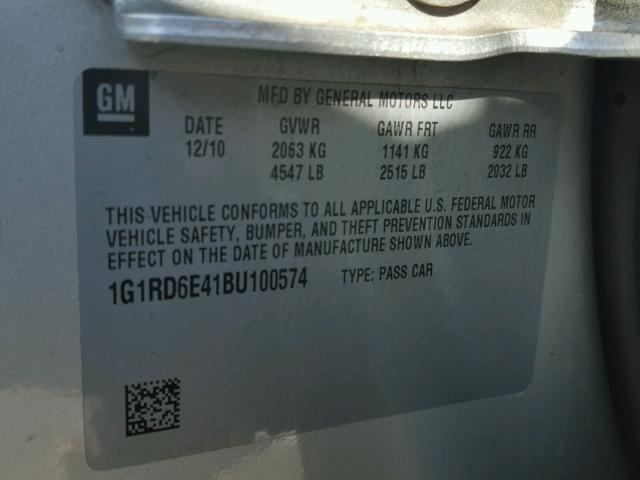 1G1RD6E41BU100574 - 2011 CHEVROLET VOLT SILVER photo 10