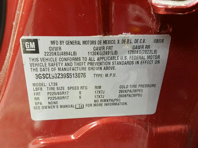 3GSCL93Z39S513076 - 2009 SATURN VUE HYBRID RED photo 10