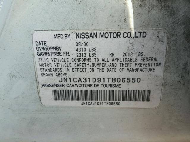 JN1CA31D91T806550 - 2001 NISSAN MAXIMA GXE WHITE photo 10