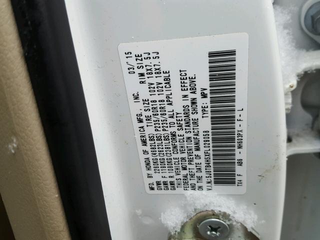 5J8TB4H5XFL029058 - 2015 ACURA RDX TECHNO WHITE photo 10