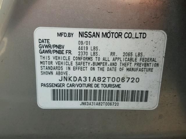 JNKDA31A82T006720 - 2002 INFINITI I35 SILVER photo 10