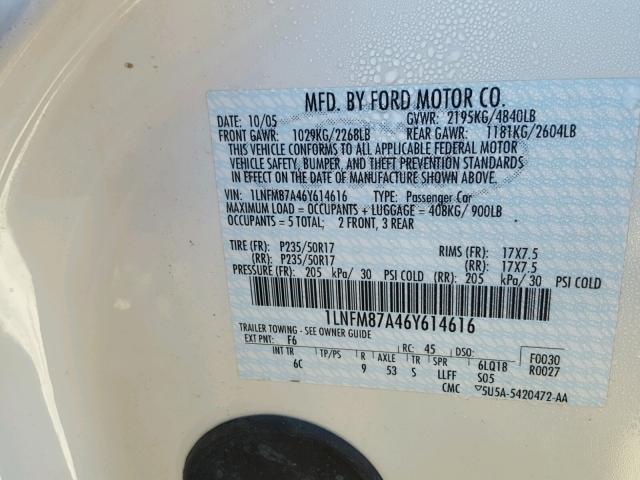 1LNFM87A46Y614616 - 2006 LINCOLN LS WHITE photo 10